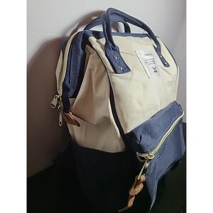 Anello Crossbottle Backpack In Canvas Beige Navy Preppy